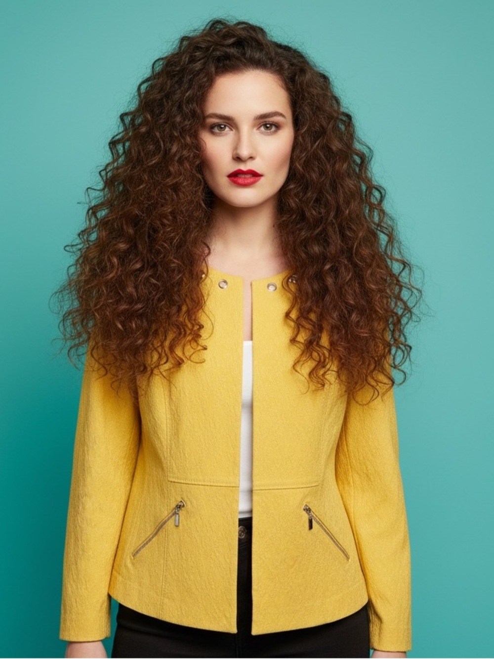 Laura Plus Daffodil Collarless Stretch Jacket Zipper Pockets 16P